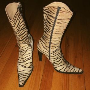zebra striped cow hair boots. authentic leather